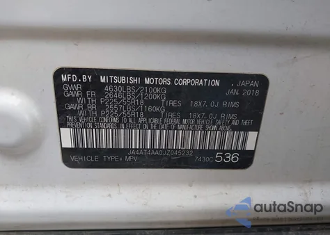 2018 Mitsubishi Eclipse Cross Le from USA, damaged, VIN JA4AT4AA0JZ045232